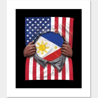 Philippines Flag American Flag Ripped - Gift for Filipino From Philippines Posters and Art